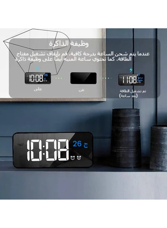 عام ساعات منبه، ساعة رقمية كبيرة بشاشة LED مع عرض درجة الحرارة، وظيفة الغفوة، سطوع قابل للتعديل/تحكم في مستوى صوت المنبه، ومنبه مزدوج مع نغمات متعددة، مثالية لغرفة النوم، بجانب السرير، غرفة المعيشة، المكتب، تعمل بنظام 12/24 ساعة. - Image 5