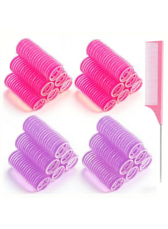 obeoby 24 Pcs Self-Grip Small Hair Rollers Set, Curlers for Women Short Hair and Bangs, No Heat Hair Curlers to sleep in (25 mm, Rose Red and Purple) - Image 1