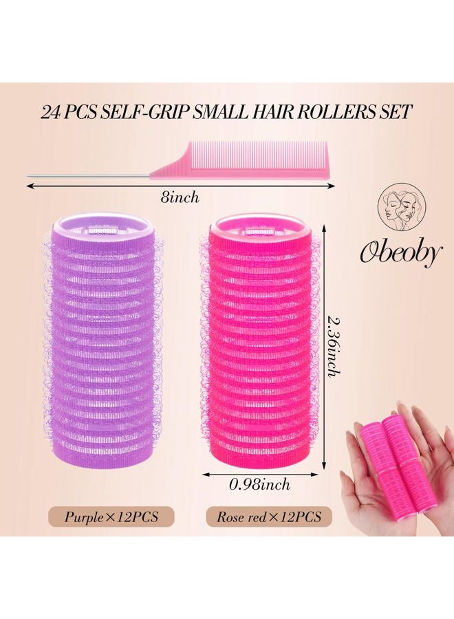 obeoby 24 Pcs Self-Grip Small Hair Rollers Set, Curlers for Women Short Hair and Bangs, No Heat Hair Curlers to sleep in (25 mm, Rose Red and Purple) - Image 2