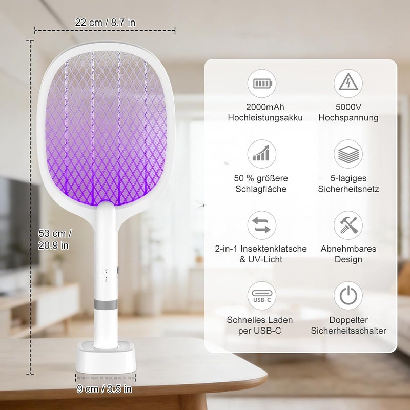 ALKAYAN Electric Fly Swatter with USB-C Charging Base, 5000 V Electric Fly Catcher In... - Image 2