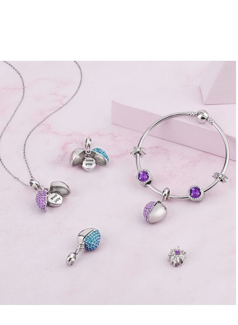 Excefore Women's Bead Charm, Sterling Silver Heart Charm, 925 Sterling Silver Dangle Pendants Beads Charms Jewelry Gift for Women Girls - Image 2