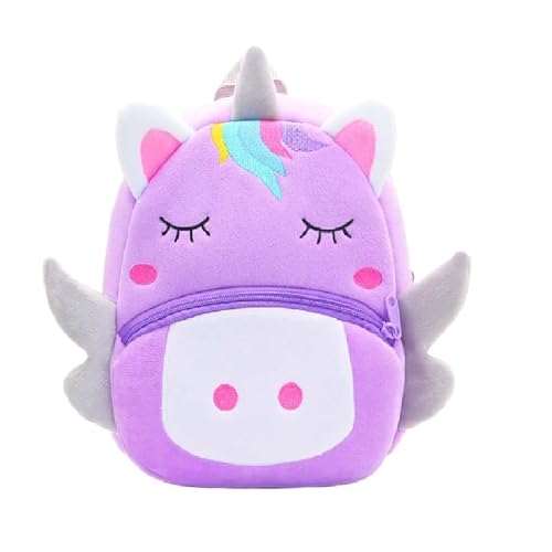 Frantic Kids Soft Animal Cartoon Travelling School Bag Soft Plush Backpacks Boys Girls Baby for 2 to 5 Years Baby/Boys/Girls Nursery(Sleeping Unicorn Purple) - Image 1