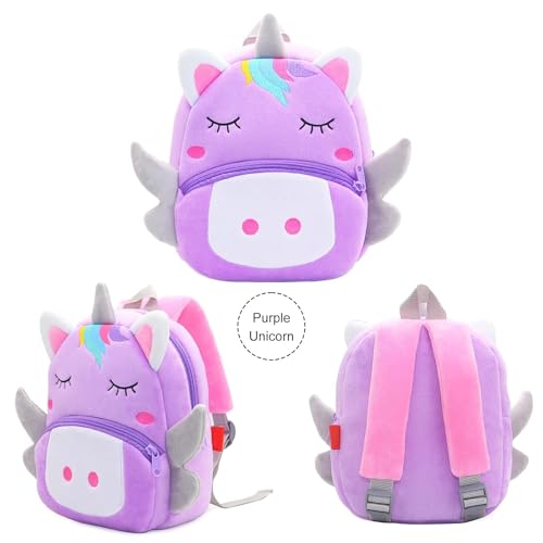 Frantic Kids Soft Animal Cartoon Travelling School Bag Soft Plush Backpacks Boys Girls Baby for 2 to 5 Years Baby/Boys/Girls Nursery(Sleeping Unicorn Purple) - Image 4