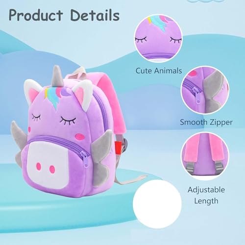 Frantic Kids Soft Animal Cartoon Travelling School Bag Soft Plush Backpacks Boys Girls Baby for 2 to 5 Years Baby/Boys/Girls Nursery(Sleeping Unicorn Purple) - Image 5