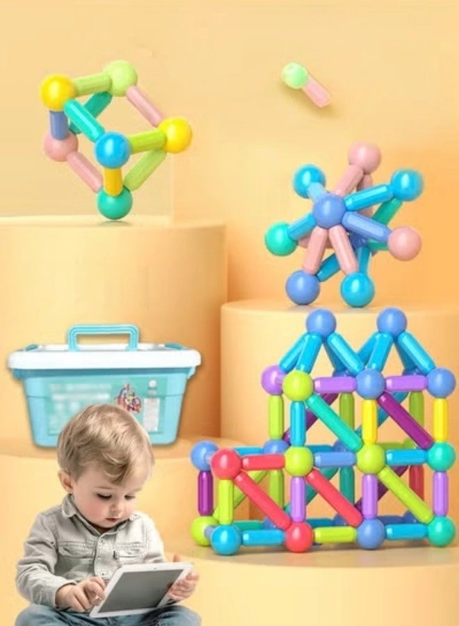 Children's Magnetic Bar, Creative Large Particle Magnetic Blocks Toy, Manual Assembly & Durable Sturdy, Early Education Puzzle Toys With Varying Shapes Assembled, Included Instruction Booklet and Toy Set Storage Box (64Pcs, Multicolor)  - Image 4