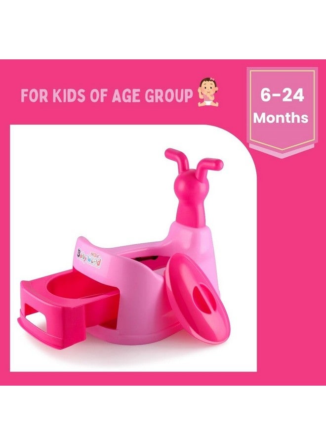 نابيا مقعد تدريب مرحاض بلاستيكي للأطفال على استخدام المرحاض مع وجه كرتوني وصينية قابلة للإزالة وغطاء للإغلاق (وردي) - Image 2