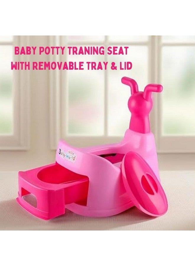 نابيا مقعد تدريب مرحاض بلاستيكي للأطفال على استخدام المرحاض مع وجه كرتوني وصينية قابلة للإزالة وغطاء للإغلاق (وردي) - Image 4