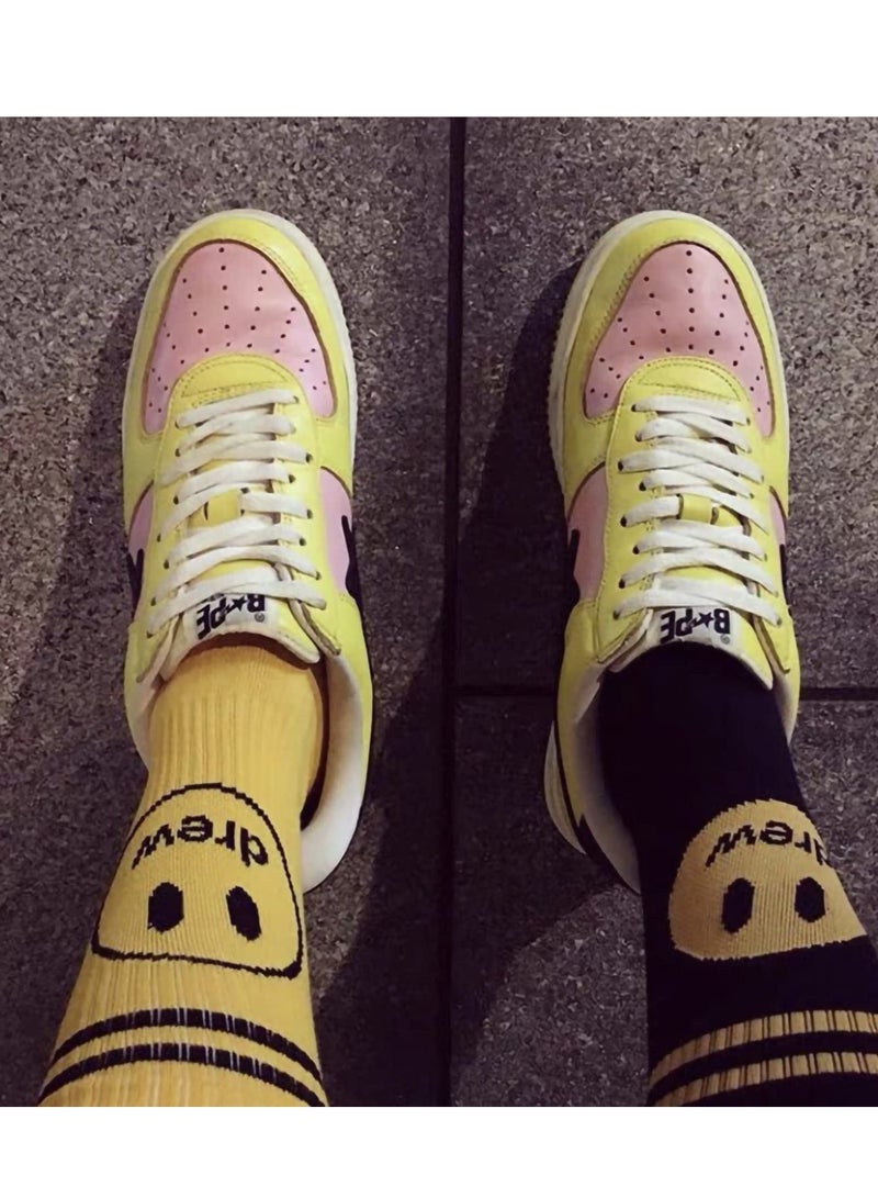 KASTWAVE Unisex Cotton Socks, Cotton Work Casual Crew Socks for Men and Women, Fashion Funny House Socks, Assorted Mid-calf Comfort Crew Socks (Smiling Face, 4 Pair) - Image 2