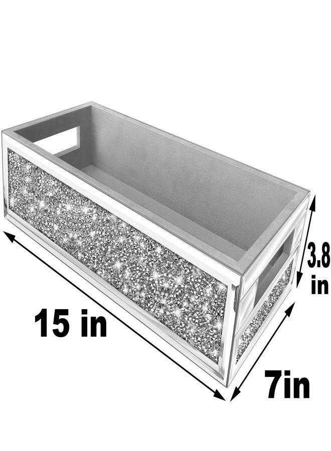 Wocred Bathroom Basket Toilet Tank,Crushed Diamond Mirrored Bathroom Tray Wall-Mounted,Silver Storage Organizer fits Dresser Bedroom,Bathroom,Coffee Table.(15”x7”x3.8”) - Image 4