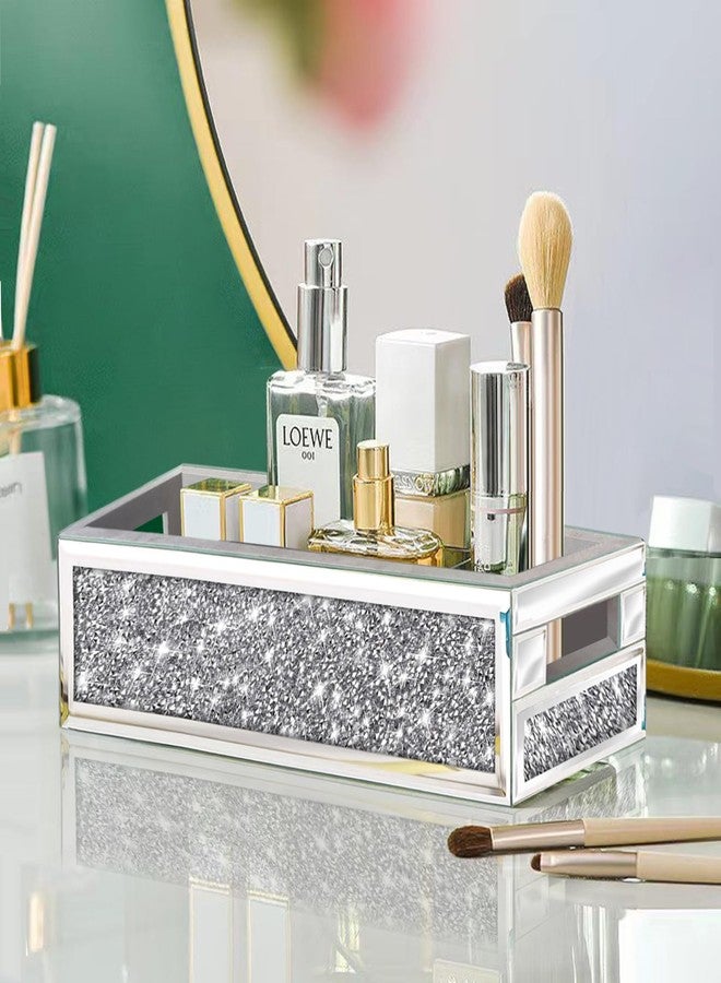 Wocred Bathroom Basket Toilet Tank,Crushed Diamond Mirrored Bathroom Tray Wall-Mounted,Silver Storage Organizer fits Dresser Bedroom,Bathroom,Coffee Table.(15”x7”x3.8”) - Image 5
