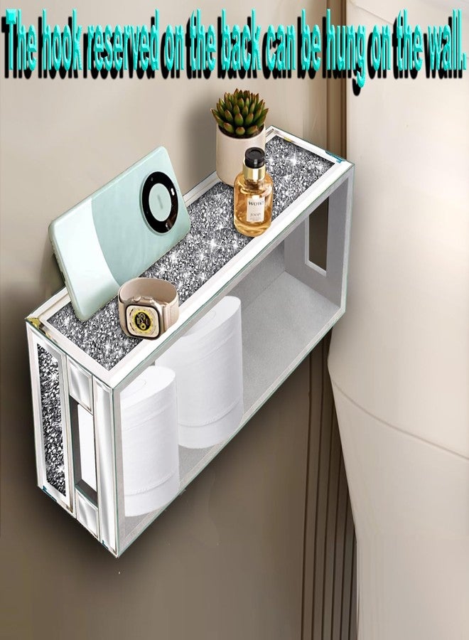 Wocred Bathroom Basket Toilet Tank,Crushed Diamond Mirrored Bathroom Tray Wall-Mounted,Silver Storage Organizer fits Dresser Bedroom,Bathroom,Coffee Table.(15”x7”x3.8”) - Image 3