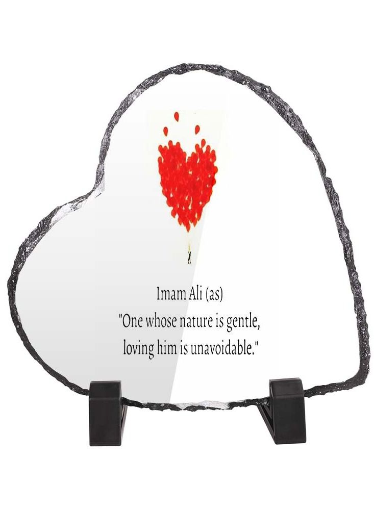 Service Zone Protective Printed White Heart Shape Marble Photo Frame for Table Top One Whose Nature Is Gentle Loving Him Is Unavoidable Imam Ali (as) 