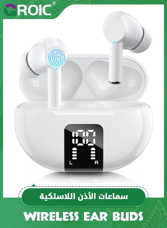 groic Groic Wireless Ear Buds Earbuds 60h Playtime Led Power Display Headphone With Mic Noise Cancellation Stereo Sound IPX5 Earphone For 70 g Z6CF51B75E409E4043562Z