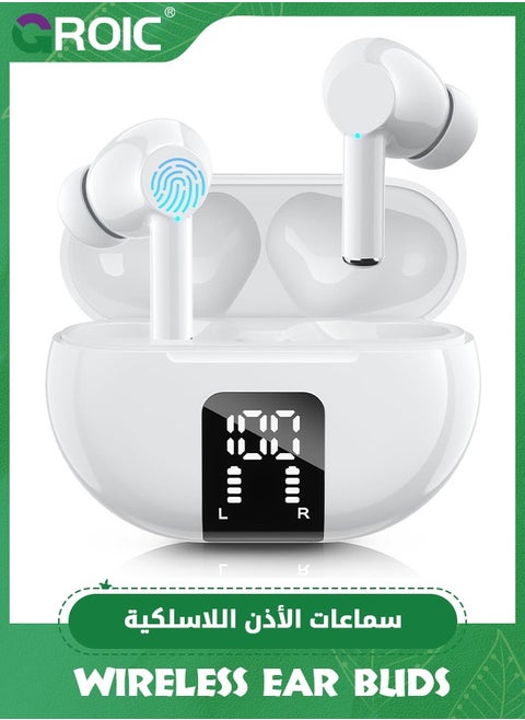 Wireless Ear Buds Bluetooth Earbuds, 60H Playtime LED Power Display, Bluetooth 5.3 Headphone with Mic, Noise Cancellation Stereo Sound, IPX5 Earphone for iPhone/Samsung/Android/iOS