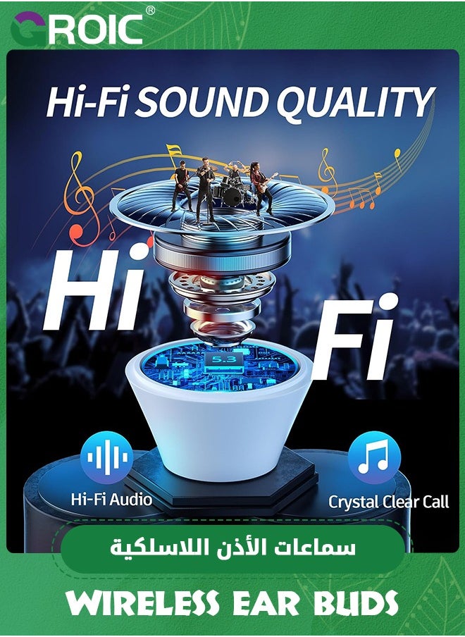 Wireless Ear Buds Bluetooth Earbuds, 60H Playtime LED Power Display, Bluetooth 5.3 Headphone with Mic, Noise Cancellation Stereo Sound, IPX5 Earphone for iPhone/Samsung/Android/iOS