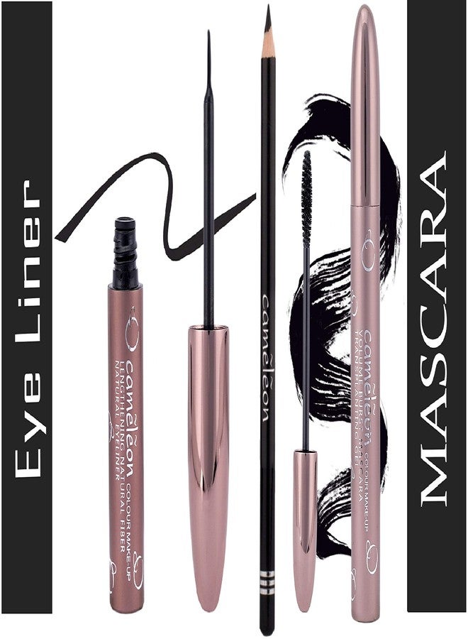 Cameleon Combo Of Liquid Eyeliner, Volume Burst Mascara, Eye Liner/Kajal Pencil, All Black Matte Finish (Set Of 3) - Image 2