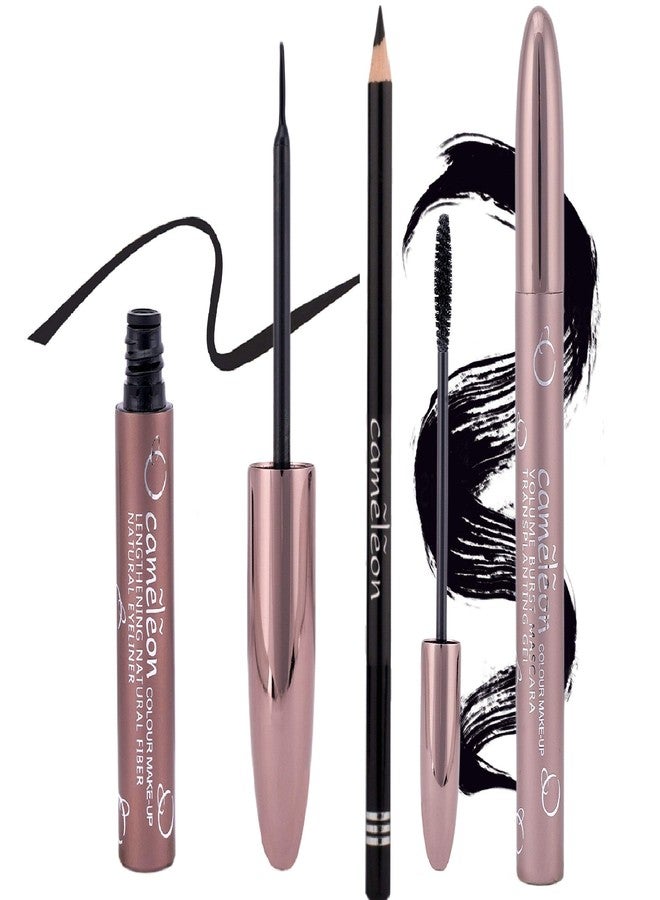 Cameleon Combo Of Liquid Eyeliner, Volume Burst Mascara, Eye Liner/Kajal Pencil, All Black Matte Finish (Set Of 3) - Image 1