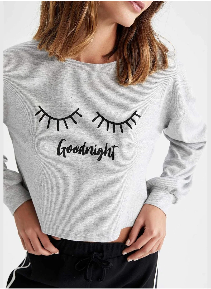 DeFacto Regular Fit Long Sleeve Slogan Print Camisole Pyjama Set