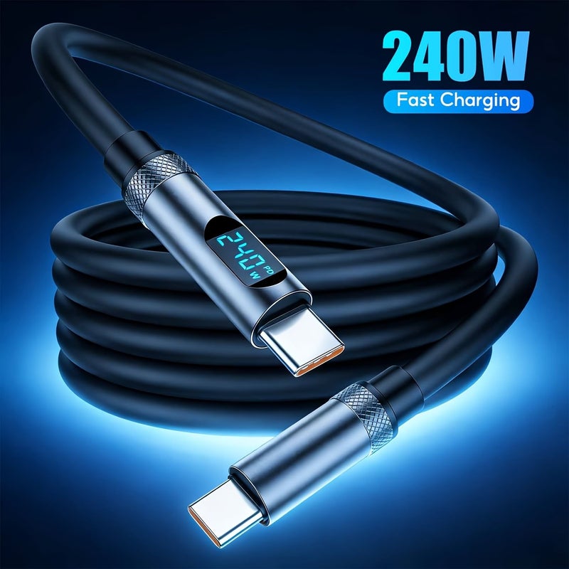 كابل شحن سريع 240 واط USB-C إلى USB-C بطول 2 متر مع شاشة رقمية، يدعم معيار PD3.1، مزامنة البيانات، ومُصنوع من السيليكون المطفي. - Image 1