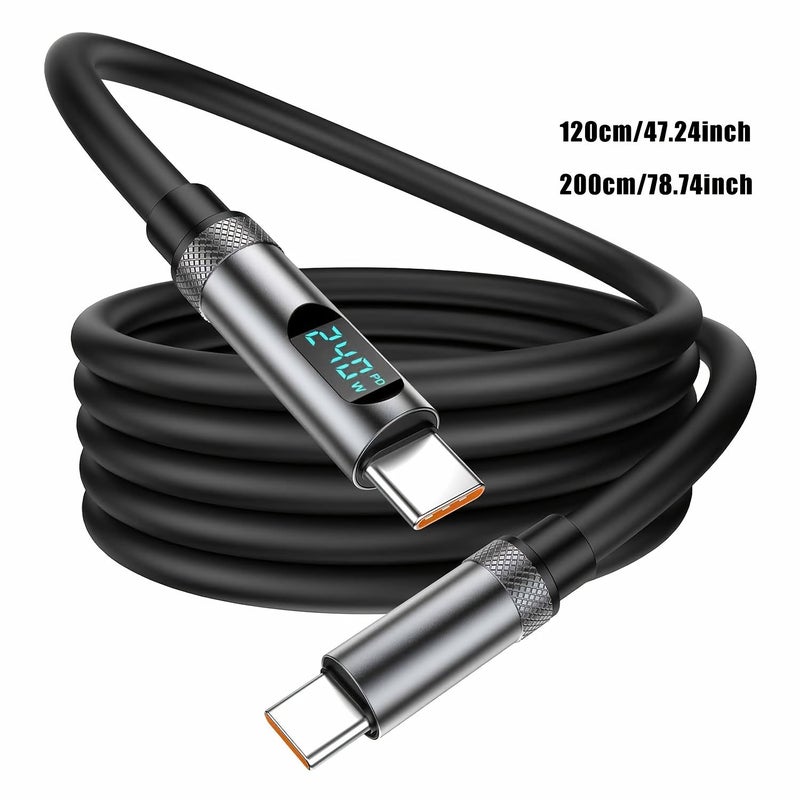 كابل شحن سريع 240 واط USB-C إلى USB-C بطول 2 متر مع شاشة رقمية، يدعم معيار PD3.1، مزامنة البيانات، ومُصنوع من السيليكون المطفي. - Image 2