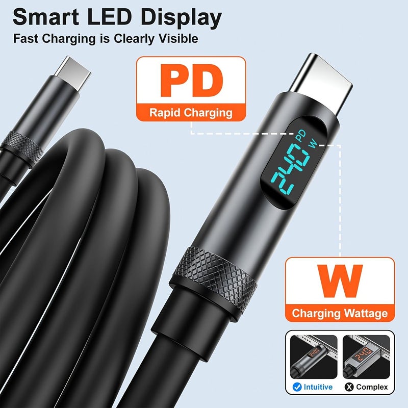 كابل شحن سريع 240 واط USB-C إلى USB-C بطول 2 متر مع شاشة رقمية، يدعم معيار PD3.1، مزامنة البيانات، ومُصنوع من السيليكون المطفي. - Image 4