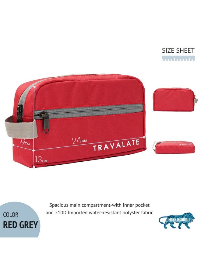 TRAVALATE Solid 9 Cms Cosmetic Pouch (L_TR1403_Red & Grey) - Image 2