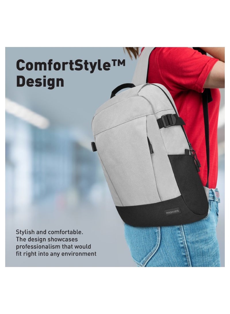 PROMATE Premium Comfortable 15.6 Inch Laptop Backpack With Secure Zippers, Side Pockets, Padded Straps And Lightweight Design For Macbook Pro, Macbook Air, Ipad Air, Dell Xps 13, Birger.Grey Grey - Image 2