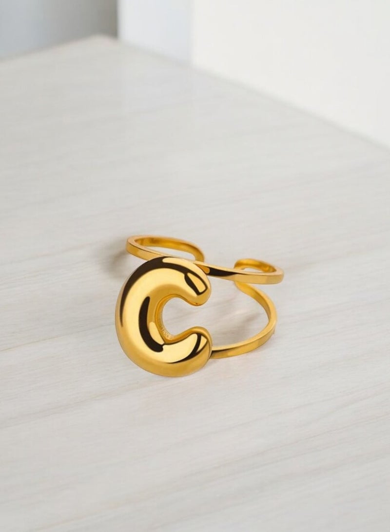 إيكوال خاتم نسائي من الاستانلس ستيل مطلي باللون الذهبي بمقاس موحد