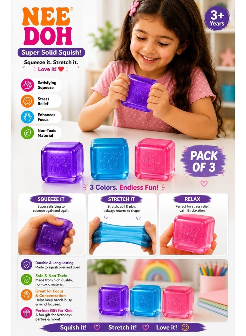 Schylling NeeDoh Sensory Stress Relief Squishy Toy – Super Soft Stretchy Fidget Gel Cube for Kids & Adults pack of 3 - Image 3