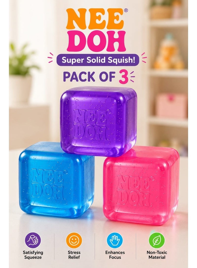 Schylling NeeDoh Sensory Stress Relief Squishy Toy – Super Soft Stretchy Fidget Gel Cube for Kids & Adults pack of 3 - Image 2