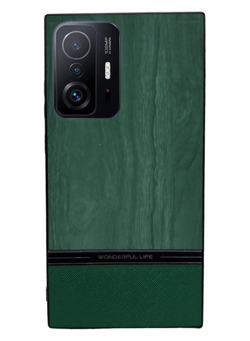 Geneaire Shockproof Wood Grain Skin PU and TPU Shockproof Luxury Phone Case for Xiaomi Mi 11T/ Mi 11T Pro (Green)