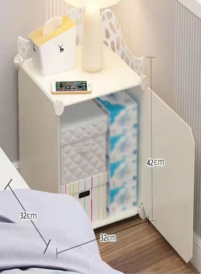 fashionhome خزانة تخزين بسيطة بجانب السرير باللون الأبيض 32 × 32 × 42 سم  - Image 2