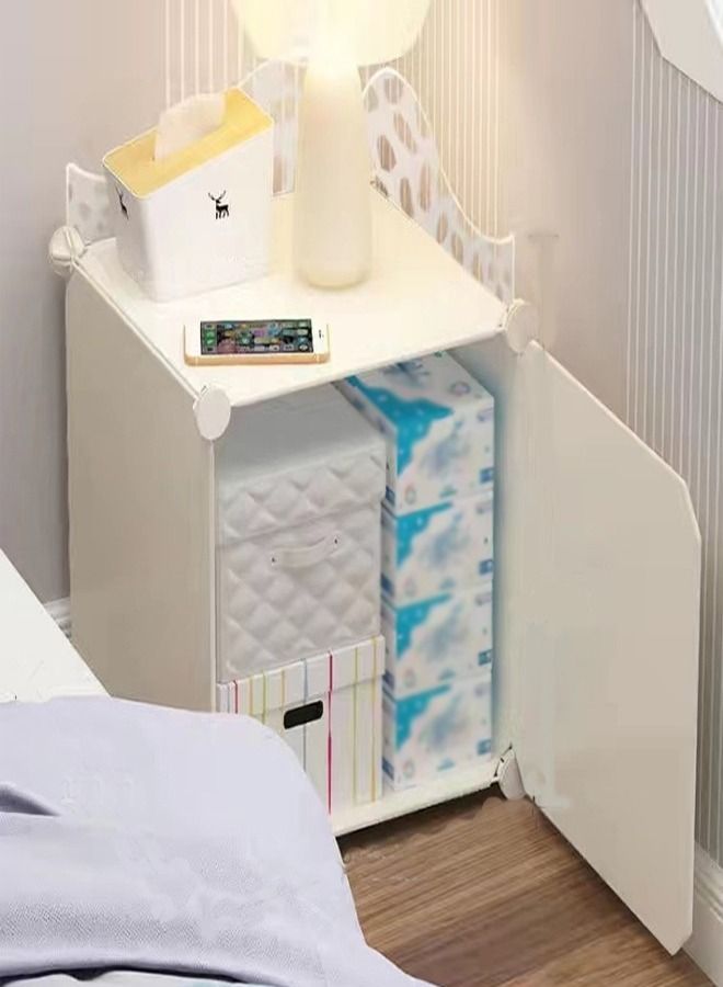 fashionhome خزانة تخزين بسيطة بجانب السرير باللون الأبيض 32 × 32 × 42 سم  - Image 1