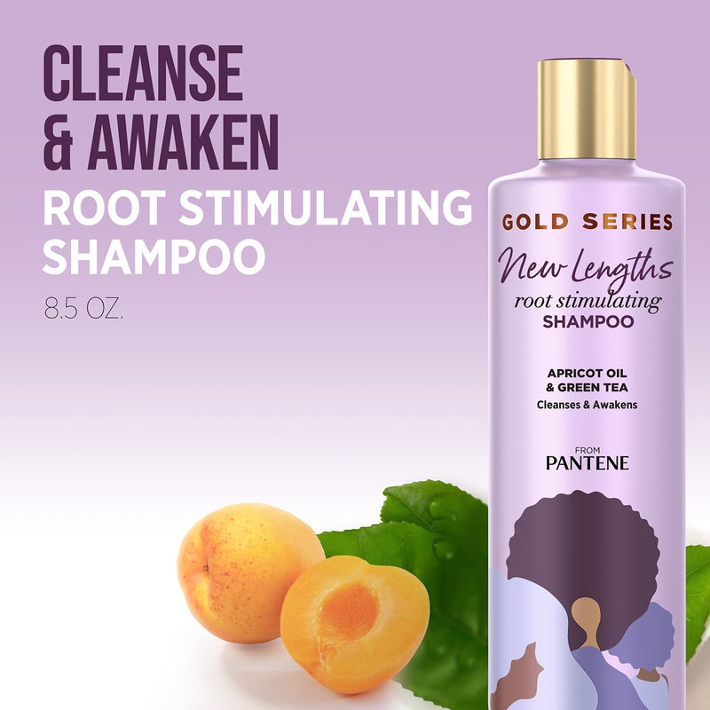 Pantene Gold Series New Lengths Root Stimulating Shampoo with Apricot Oil & Green Tea, for Natural, Textured, Curly, and Coily Hair, Sulfate-Free, Paraben Free, 8.5 Fl Oz - Image 5