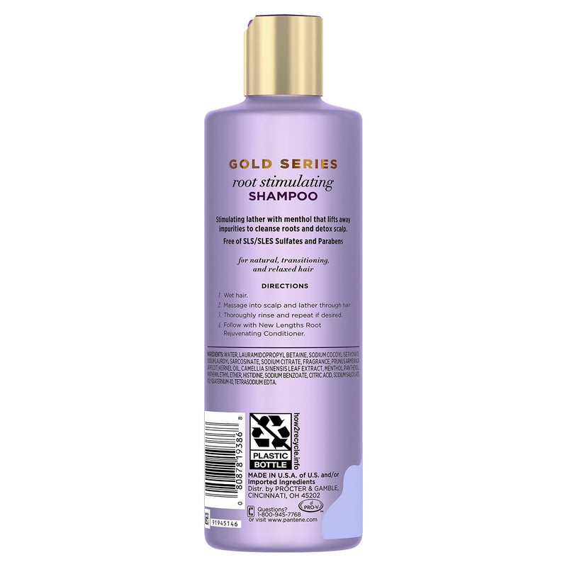 Pantene Gold Series New Lengths Root Stimulating Shampoo with Apricot Oil & Green Tea, for Natural, Textured, Curly, and Coily Hair, Sulfate-Free, Paraben Free, 8.5 Fl Oz - Image 2