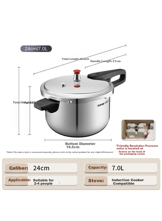 Supor Pressure Cooker, 304 Stainless Steel, 7l Capacity, Compatible With Gas And Induction Stoves, Ey243fbw2 - Image 1