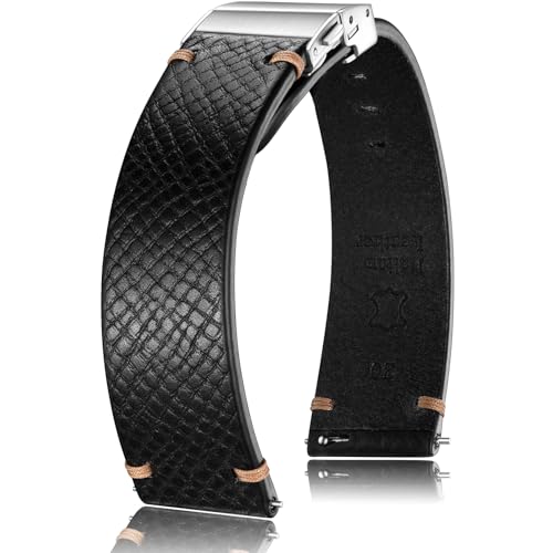 Getalia Italian Leather Watch Band | Tuscany Vegetable-Tanned Full Grain Calfskin Palm Grain Strap for Men Women | Quick Release | Folding Clasp | 18mm 19mm 20mm 21mm 22mm Soft (Black：Width-20mm) - Image 1