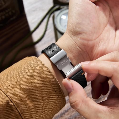 Getalia Italian Leather Watch Band | Tuscany Vegetable-Tanned Full Grain Calfskin Palm Grain Strap for Men Women | Quick Release | Folding Clasp | 18mm 19mm 20mm 21mm 22mm Soft (Black：Width-20mm) - Image 3