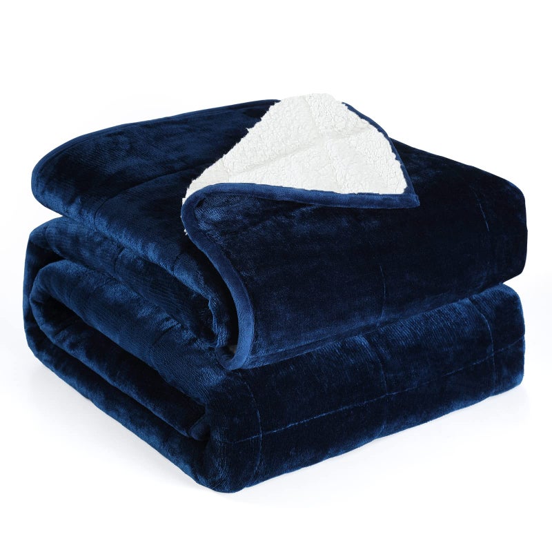 Alomidds Weighted Blanket Queen Size 15lbs 60x80 inches Sherpa Weighted Blankets for AdultsFluffy Warm Sherpa  Cozy Soft Flannel Thick Heavy Blanket for AllSeason with Glass Beads Navy