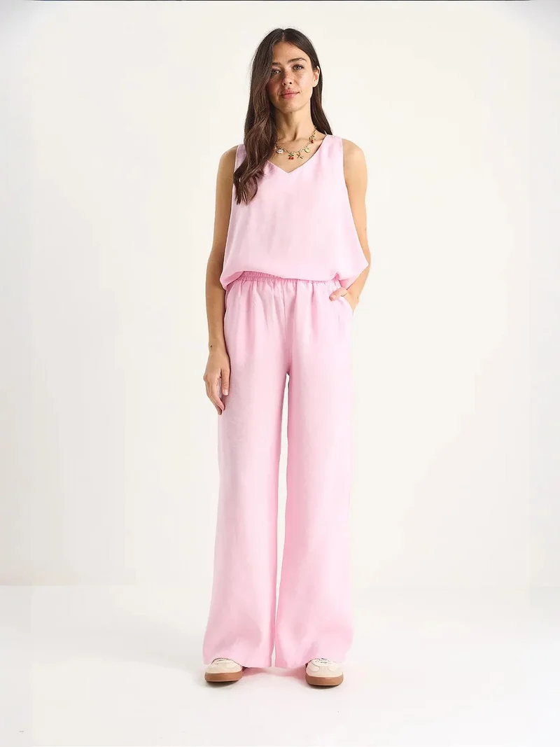 بيانكو لوتشي طقم قطن بلوزة وبنطلون بياقة على شكل حرف