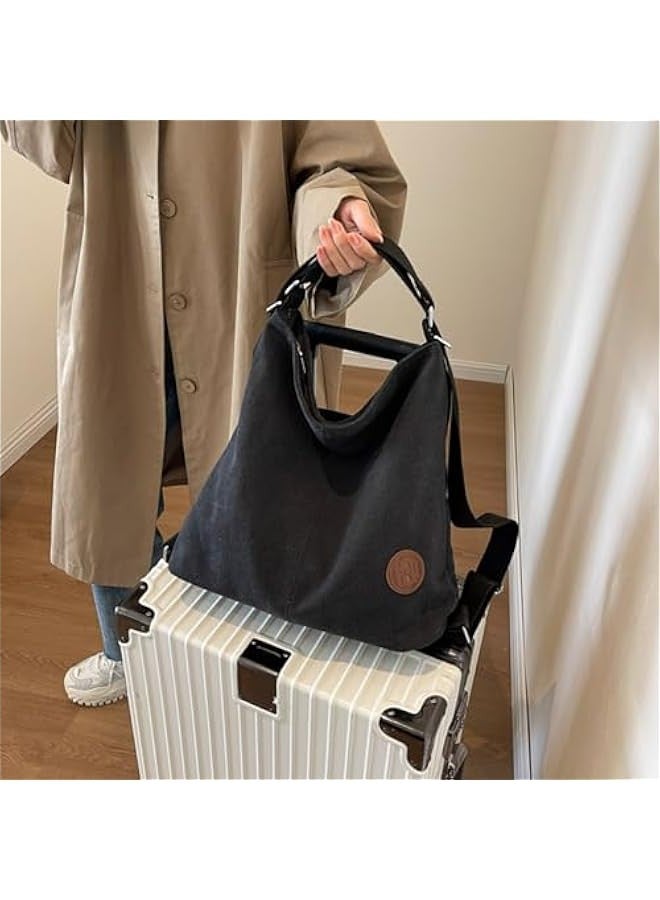Women's canvas bag new fashion large capacity commuting shoulder messenger backpack student class tote bag - Image 3