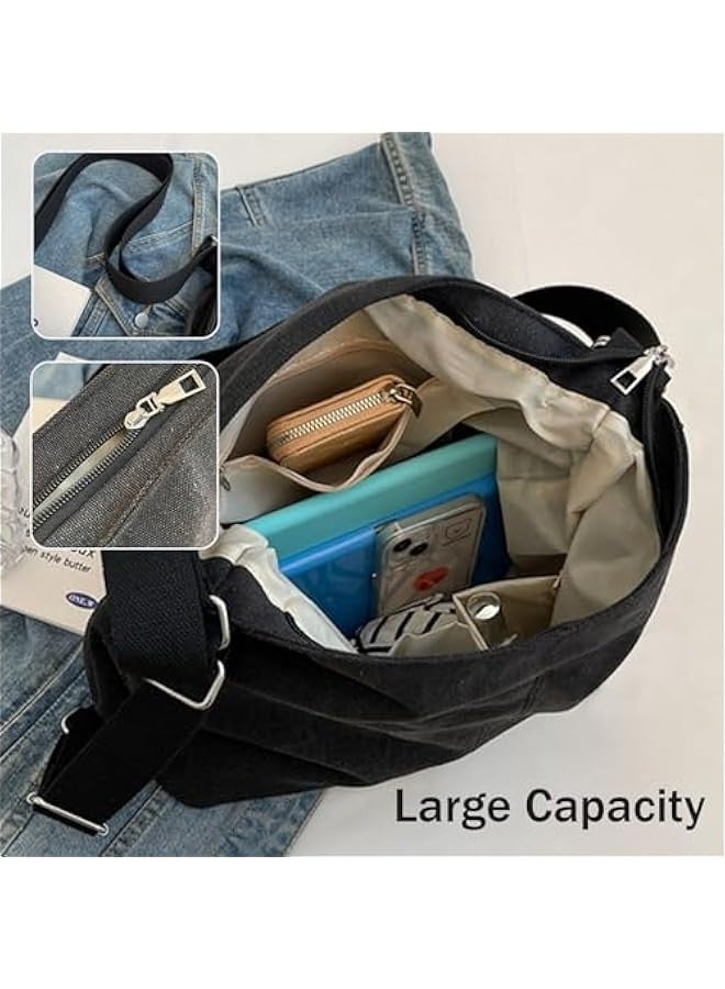 Women's canvas bag new fashion large capacity commuting shoulder messenger backpack student class tote bag - Image 4
