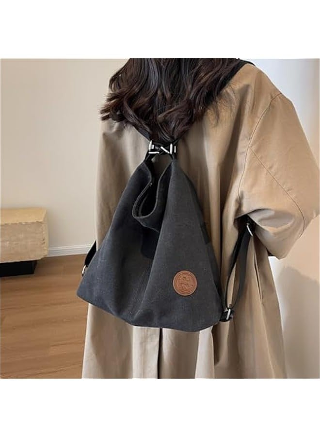 Women's canvas bag new fashion large capacity commuting shoulder messenger backpack student class tote bag - Image 5