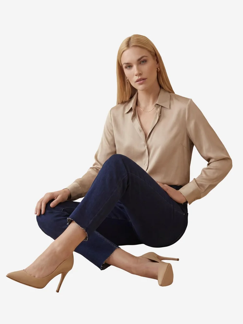 MY FASHION Navy Blue MY FASHION High Waist Skinny Leg Denim Pants for Women | Best Price UAE