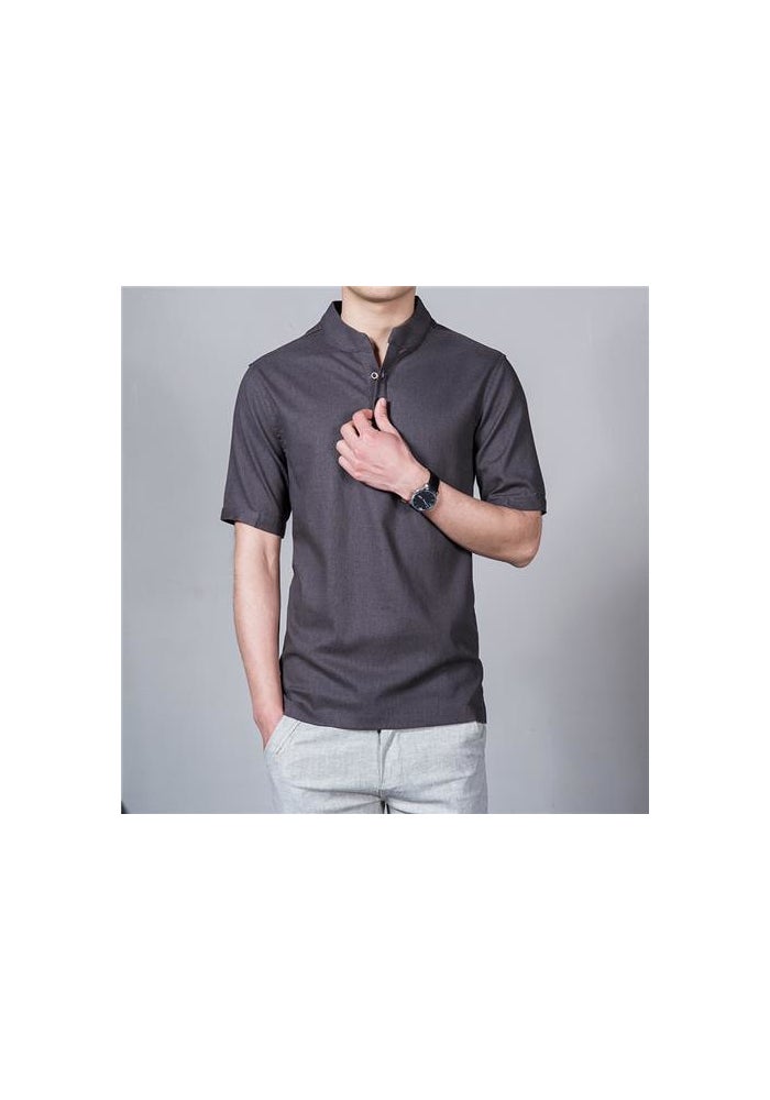 Chinese Style T-shirt Men's Short-sleeved Linen Men's T-shirt Top Summer plus size Loose Collar Vintage Cotton Linen Top - Image 1