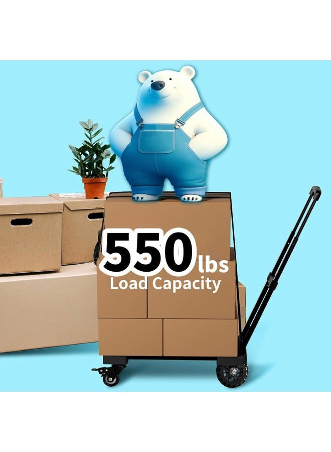 VDHU Folding Hand Truck,VDHU Heavy Duty Luggage Cart 550lbs Load-Bearing with 4 Wheels& Brakes &Extendable Base Plate,Dolly Cart with Solid Construction for Travel,Moving,Shopping,Office Use,Black - Image 2
