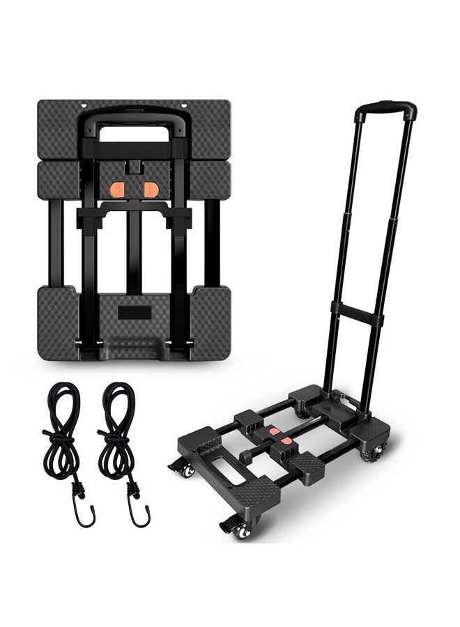 VDHU Folding Hand Truck,VDHU Heavy Duty Luggage Cart 550lbs Load-Bearing with 4 Wheels& Brakes &Extendable Base Plate,Dolly Cart with Solid Construction for Travel,Moving,Shopping,Office Use,Black - Image 1