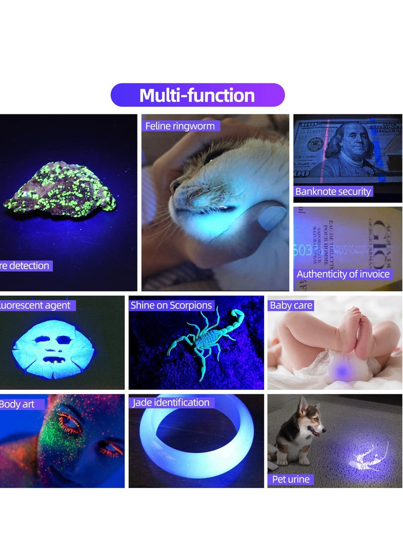 UV 365nm Flashlight, Portable and Zoomable LED Ultraviolet Blacklight for UV Glue Curing, Pet Stain Detection, Scorpion Finder