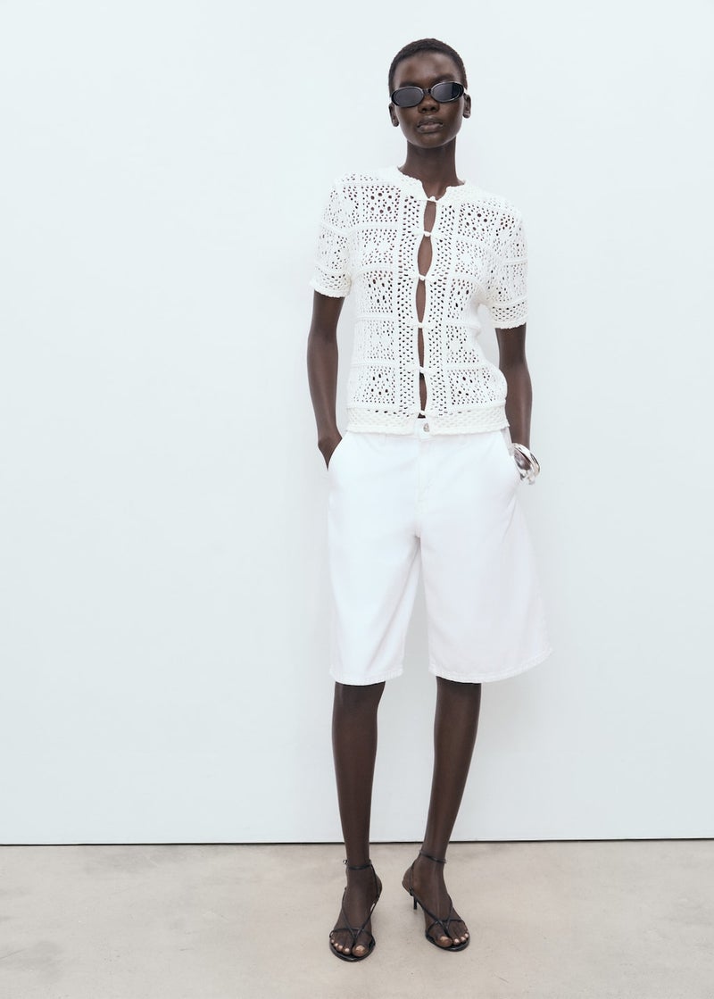 MANGO Short-Sleeved Crochet Cardigan  - Image 1