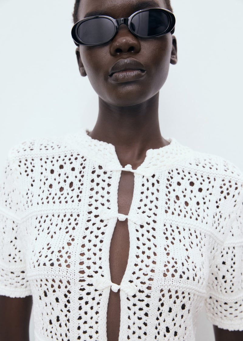 MANGO Short-Sleeved Crochet Cardigan  - Image 4